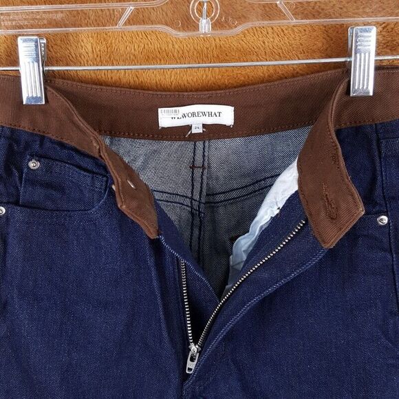 WE WORE WHAT Womens Jeans Size 24 Dark Wash Straight Leg Colorblock Icon - Picture 4 of 10